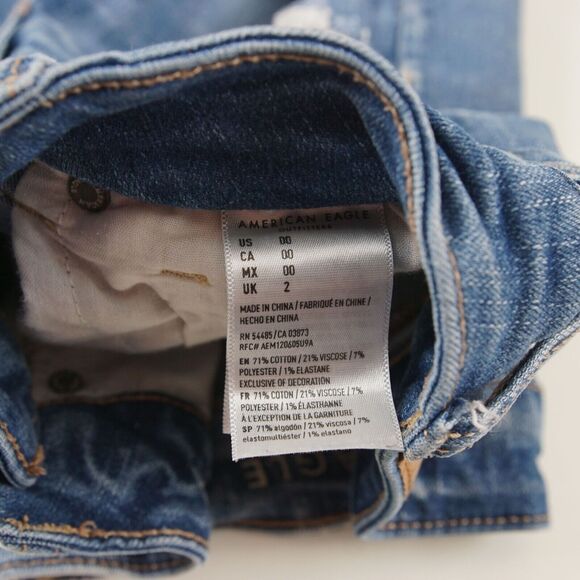 American Eagle Hi Rise Shortie Blue Distressed Ripped Denim Shorts Womens Sz 00 - Picture 9 of 9